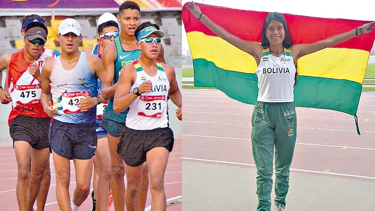 Los atletas Kevin Arratia (i) durante una competencia y Stephanie Chávez con la Tricolor en las manos. FAB