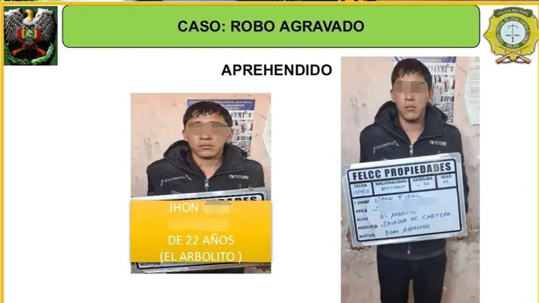 Policía presenta el caso de robo agravado seguido de lesiones. FELCC COCHABAMBA