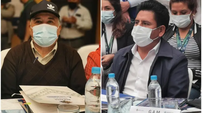 El alcalde de Colomi, Félix Veizaga, y el alcalde de Sacaba, Pedro Gutiérrez. MELISSA REVOLLO