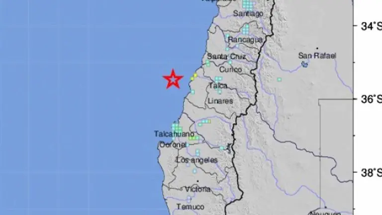 Imagen de un mapa y la localizaci&oacute;n del sismo en Chile. EFE
