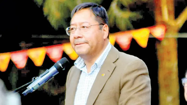 El presidente Luis Arce Catacora durante su discurso de inauguración de la 14ava FIL de Cochabamba. NOÉ PORTUGAL