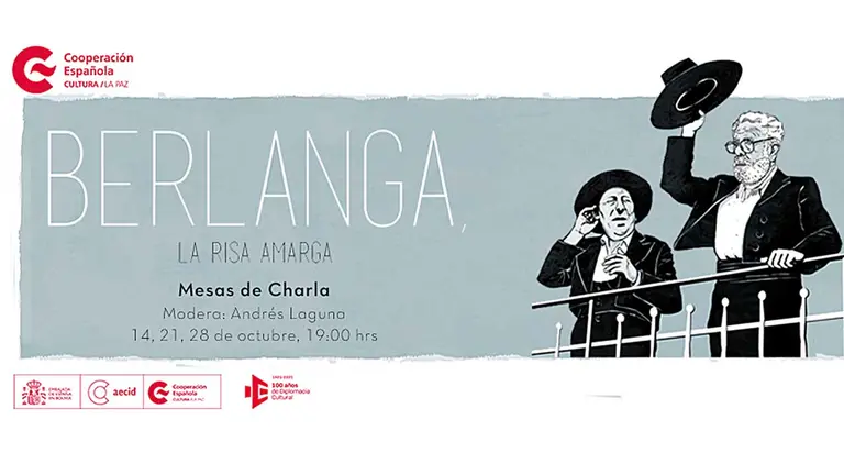 Afiche de las mesas de charla  organizadas en el marco del ciclo de cine, &ldquo;Berlanga, la risa amarga&rdquo;.  CCLEP