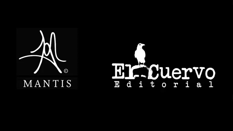 El nuevo logo de la editorial Mantis a la izquierda en la imagen utilizada para el anuncio de la colaboración con El Cuervo.  FACEBOOK