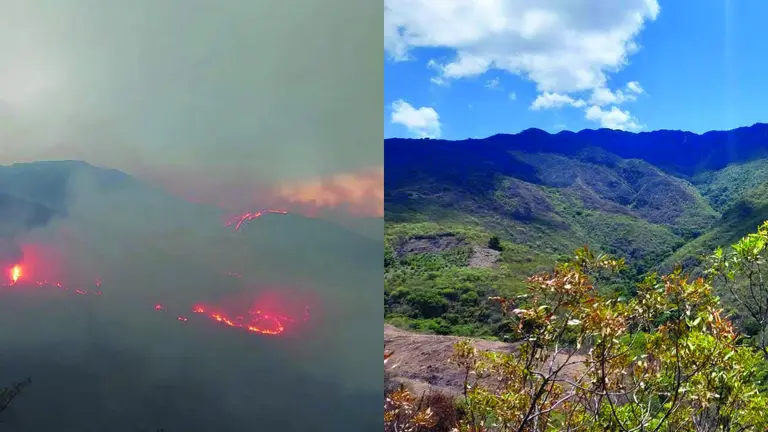  Incendio en Tujma Palmar, en Mizque (i). Cerro que quedó quemado por el incendio (d). GAMM