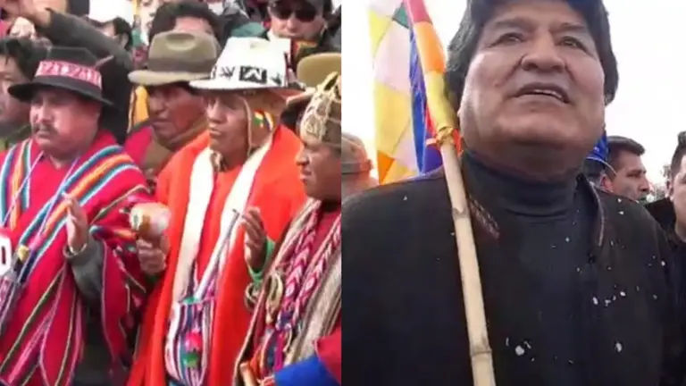 El expresidente de Bolivia, Evo Morales, en una marcha que parte desde Caracollo y se dirige a La Paz. Captura RKC