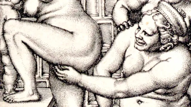 &lsquo;Drei Frauen in der Badestube&rsquo;, de Beham. ALBERTINA MUSEUM