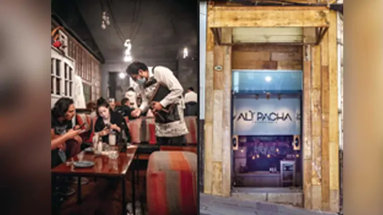El área interna del restaurante Gustu, en La Paz. La fachada del restaurante paceño Ali Pacha.  GUSTU-ALI PACHA