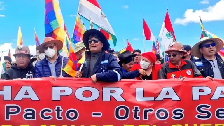 El expresidente Evo Morales en la marcha por la Patria.