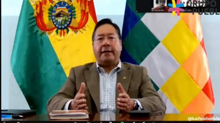 El presidente Luis Arce, desde el Zoom.