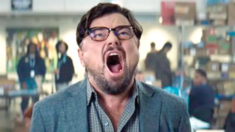 Leonardo DiCaprio entra en pánico ante el Apocalipsis en la película &lsquo;No mires arriba&rsquo;.                  NETFLIX