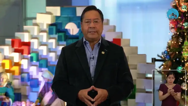 El presidente Luis Arce, durante su mensaje navide&ntilde;o a los bolivianos.