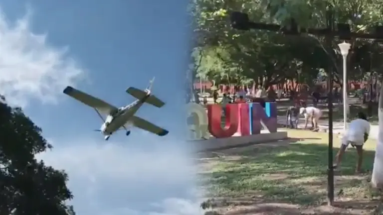 Una imagen de la avioneta que repartió los regalos de Navidad en San Joaquín, Beni. Captura de video TikTok