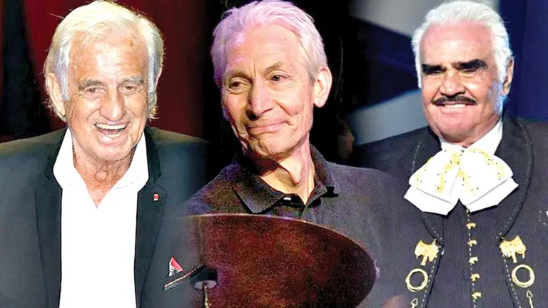 El actor Jean-Paul Belmondo, el baterista de los Rolling Stones Charlie Watts y el cantante de música ranchera Vicente Fernández. AGENCIAS