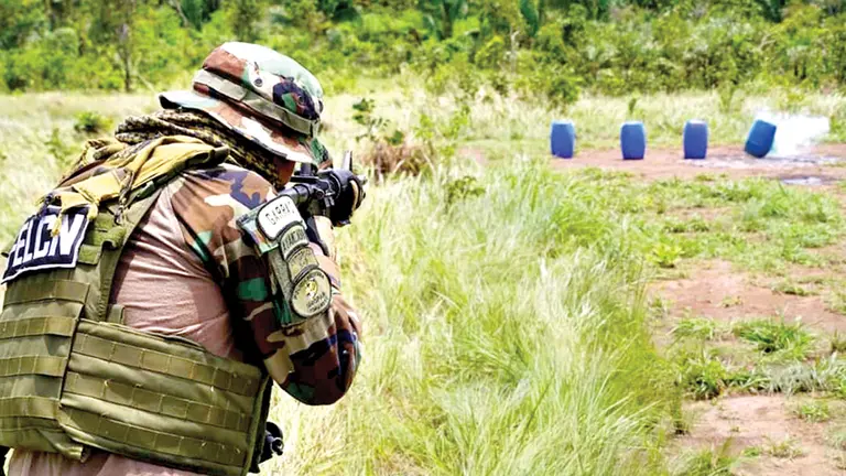 Un efectivo policial de la FELCN, en un operativo de  destrucci&oacute;n de pistas clandestinas. MINISTERIO DE GOBIERNO