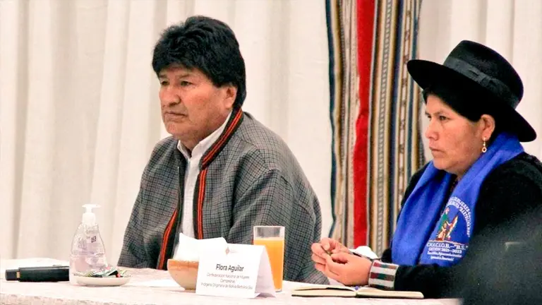 Evo Morales en la reuni&oacute;n en Casa Grande del Pueblo. ERBOL
