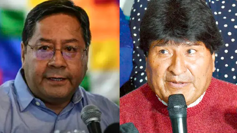 El presidente del Estado Luis Arce (i), y el l&iacute;der del MAS, Evo Morales (d). ARCHIVO