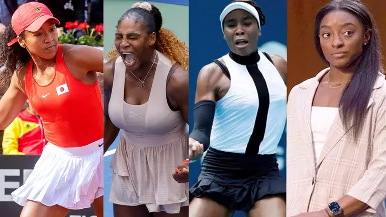 Naomi Osaka, Serena Williams, Venus Williams y Simone Biles. ARCHIVO
