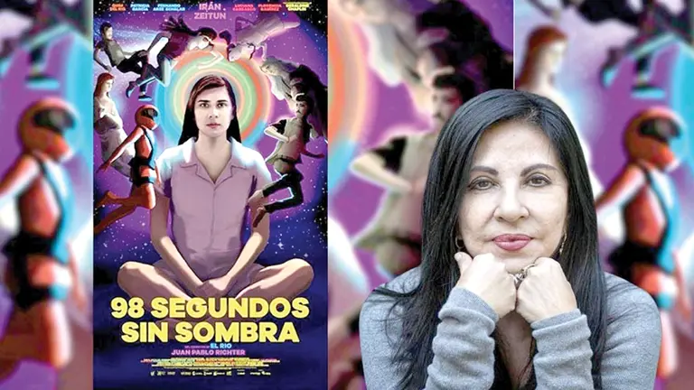 Afiche de la adaptación al cine de la novela &rsquo;98 segundos sin sombra&rsquo; y la autora de la obra, Giovanna Rivero.       COLLAGE- RC 