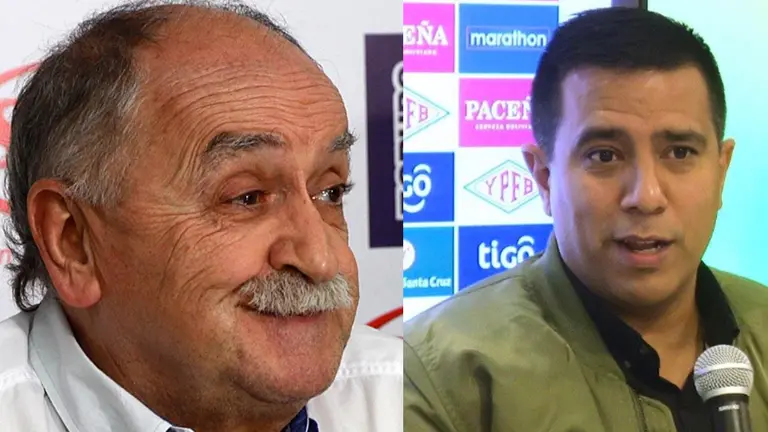 Xavier Azkargorta y entrenador de la Verde César Farías. ARCHIVO