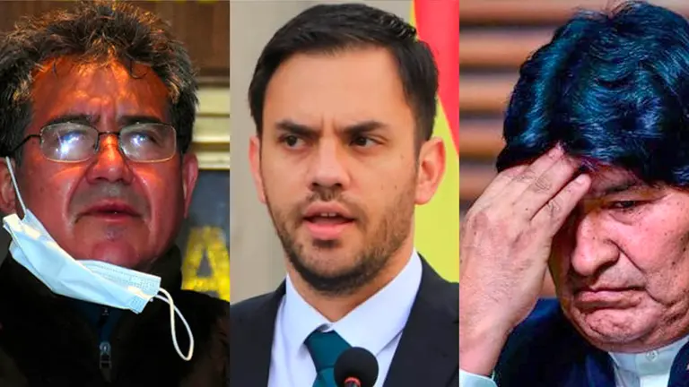 Maximiliano D&aacute;vila, exdirector de la FELCN, Eduardo Del Castillo y Evo Morales.