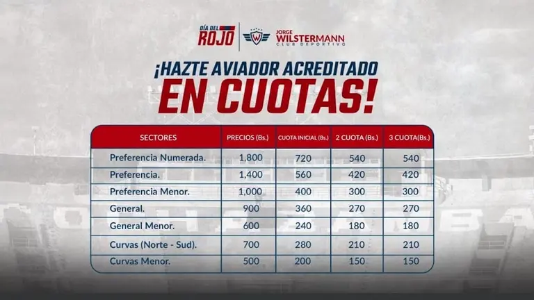 Los precios y cuotas en que la gente puede adquirir sus carnets de socio con Wilstermann. Facebook