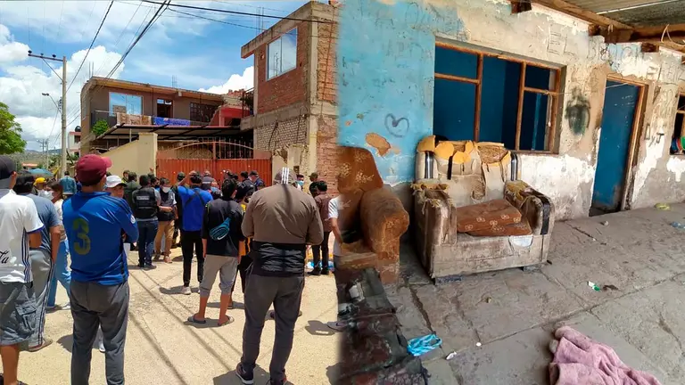 Vecinos afuera de la chicheria (i), lugar del hecho (d)