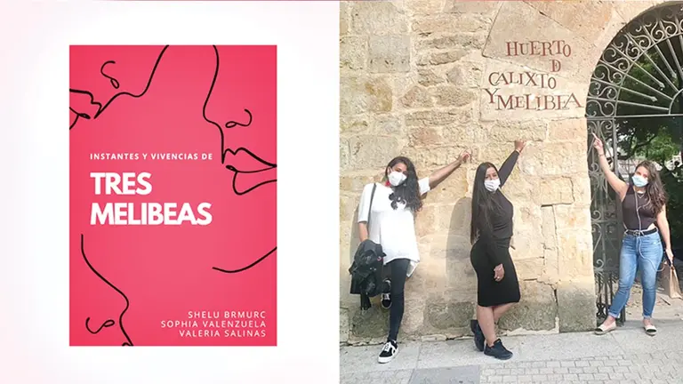 Portada de la obra y sus tres autoras (de izquierda a derecha), Valeria Salinas, Shelu Brmurc y Sophia Valenzuela. CORTESÍA