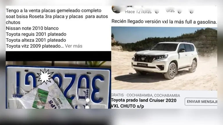 Imágenes de algunas de las ofertas que aparecen en torno a los autos chutos en redes sociales. CAPTURAS