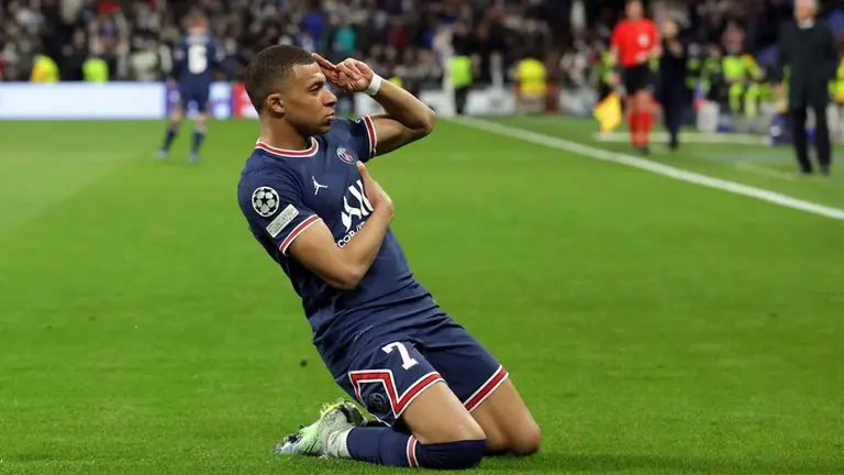 Kylian Mbappé celebraba el 0-1 parcial en la derrota 3-1 del PSG frente al Real Madrid en el estadio Santiago Bernabéu por la Champions League. Instagram Mbappé