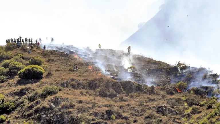 Muchos tarijeños, sin experiencia en apagar incendios, se lanzaron a luchar contra el fuego que consumía la cordillera Sama.         CORTESÍA EL PAÍS-FAMILIA URZAGASTE