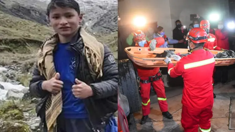 Jamin Quispe, en vida (i). Del otro lado, brigadas rescatan su cuerpo.