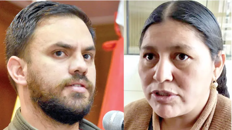 El ministro de Gobierno, Eduardo del Castillo, y la dirigente de las mujeres Interculturales de Bolivia, Ang&eacute;lica Ponce.