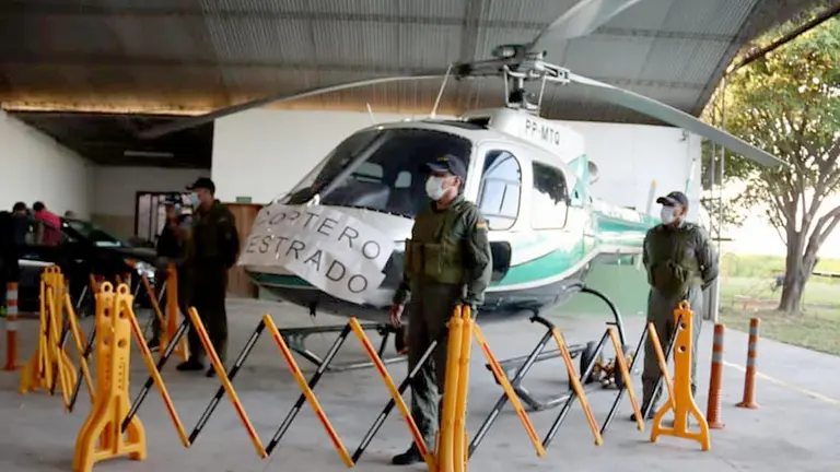 Helicóptero secuestrado en operativo antinárcotico. FACEBOOK MINISTERIO DE GOBIERNO