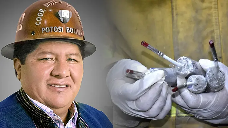 El senador Hilari&oacute;n Mamani. Del otro lado, una dinamita com&uacute;nmente usada en Bolivia. OPINI&Oacute;N
