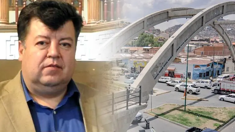 El exalcalde Edwin Castellanos. Del otro lado, el puente ca&iacute;do en Cochabamba. OPINI&Oacute;N