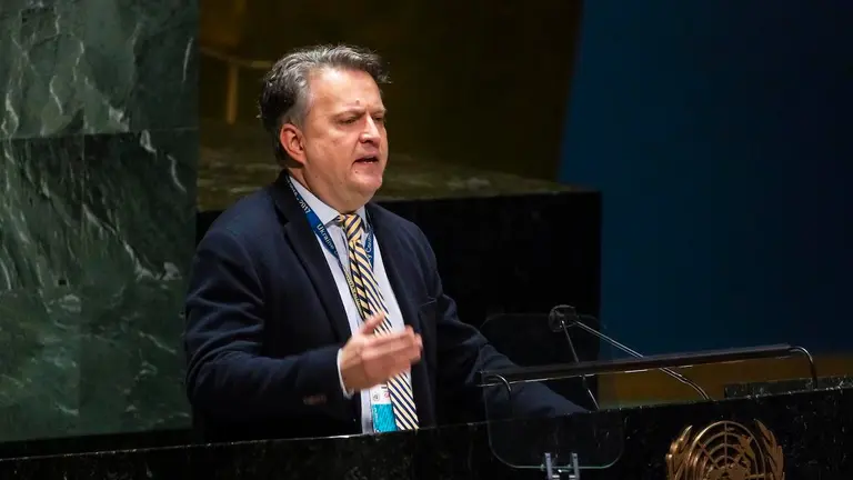 El embajador de Ucrania ante las Naciones Unidas, Sergiy Kyslytsya, en una fotograf&iacute;a de archivo. EFE/Justin Lane