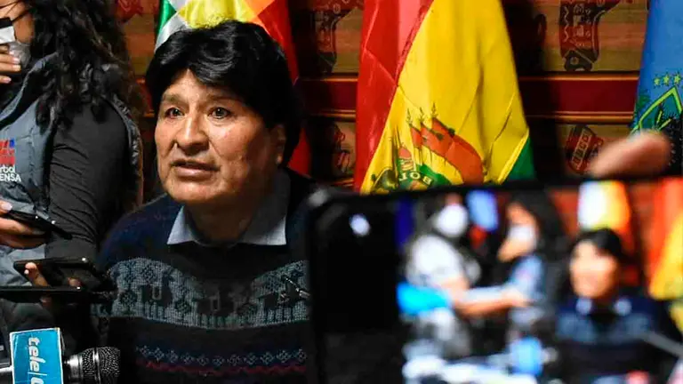 El l&iacute;der del MAS, Evo Morales en conferencia de prensa. Dico Sol&iacute;s