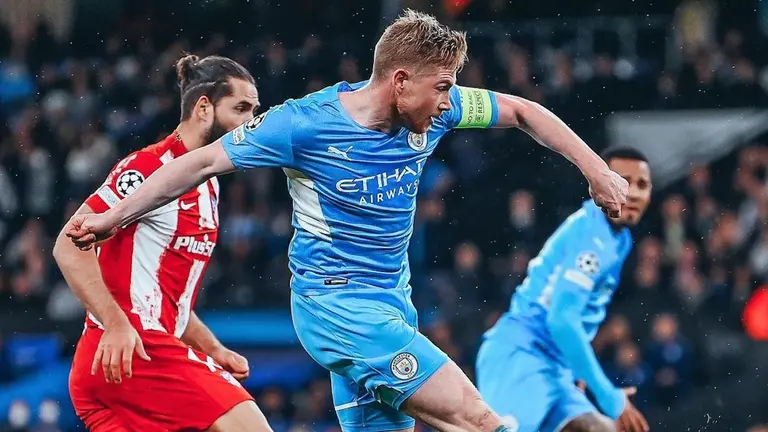 Kevin De Bruyne, momentis antes de anotar el primer gol del Manchester City sobre el Atlético de Madrid por la UEFA Champions League. Instagram Manchester City