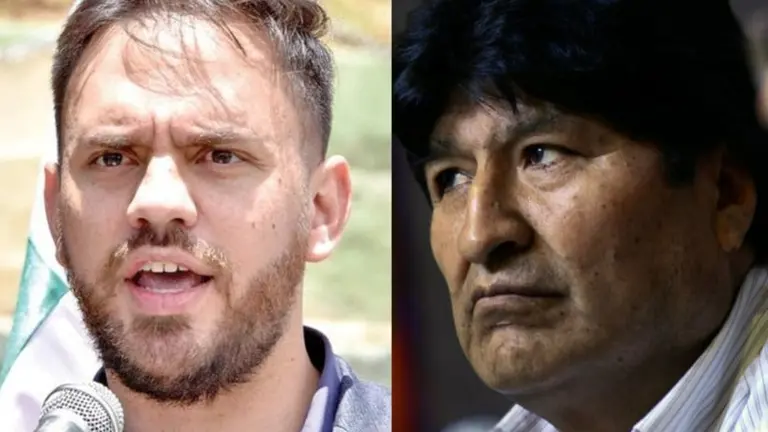El ministro de Gobierno, Eduardo del Castillo (i), y el expresidente de Bolivia Evo Morales.
