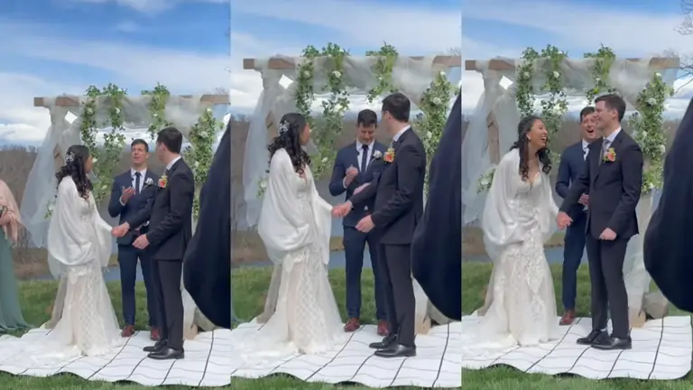 Video de pareja de reci&eacute;n casados usando juego de la moneda para decidir su apellido. CAPTURA