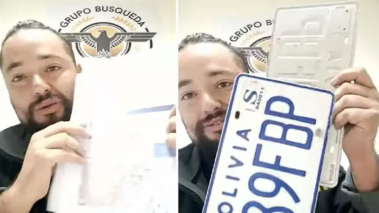 El investigador chileno Hugo Bustos muestra papeles sobre presuntas irregularidades en autos. ERBOL