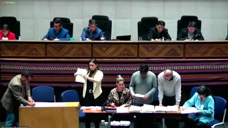 Conteo de votos en la primera votaci&oacute;n en la Asamblea Legislativa Plurinacional.