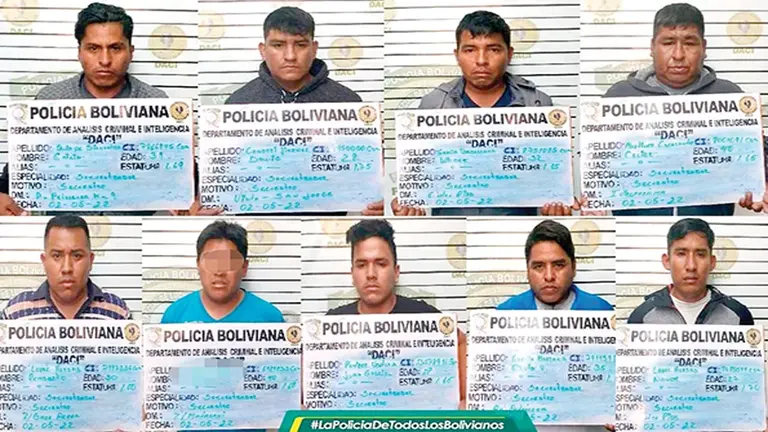 Los miembros de la banda de falsos policías que secuestraron a Luciano R. de la puerta de su casa en Punata, Cochabamba.       POLICÍA