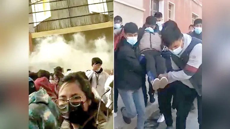 El momento de la gasificación y el traslado de un herido. APG