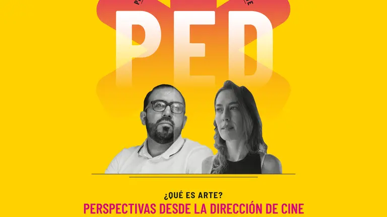 Juan Pablo Richter y Natalia L&oacute;pez en el afiche del conversatorio del PED.          MNA