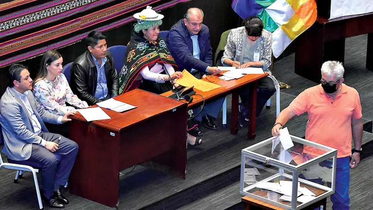 Un asambleísta deja su voto para la elección del Defensor, ayer. APG