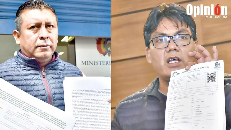 Los diputados de CC Edwin Rosas y del MAS Héctor Arce con las denuncias. APG