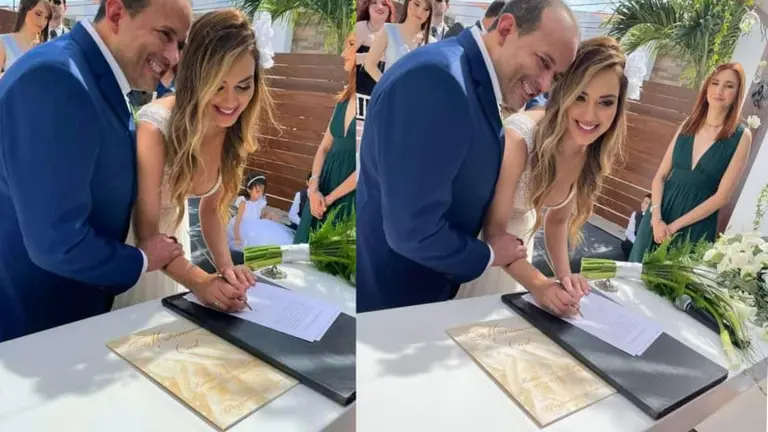 Luis Fernando Camacho y F&aacute;tima Jord&aacute;n, ya casados. JIMENA ANTELO