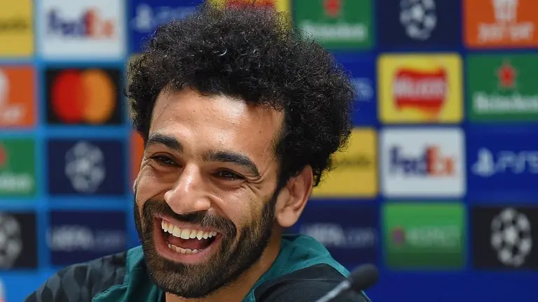 Mohamed Salah brinda una conferencia de prensa en la previa de la final de la Champions entre Liverpool y Real Madrid. Twitter
