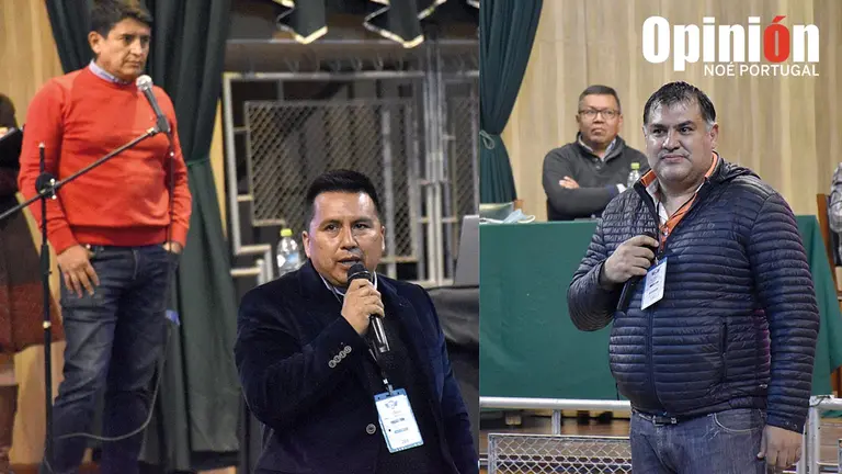 Gary Soria (d) se dirige a los socios del club, tras constituirse como candidato único.            Mario Guamán renuncia a su candidatura. NOÉ PORTUGAL